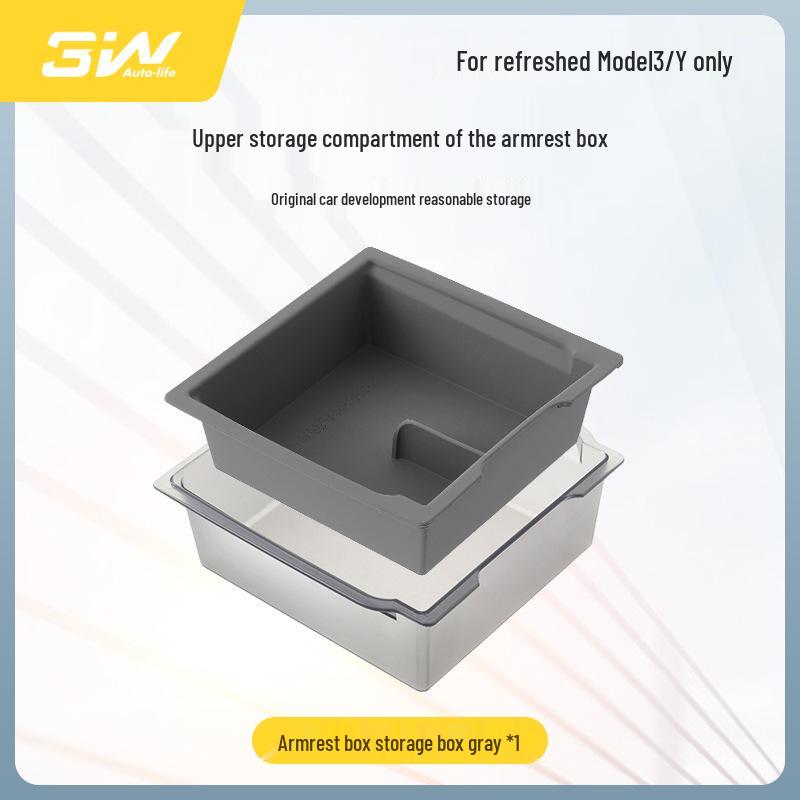 3W Silicone Pad for Tesla Model 3/Y Center Console Armrest, Dual Layer Storage Box