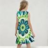 Girls Sleeveless Round Neck Shamrock Clover Printed Dark Green A Line Flared Hem Dress