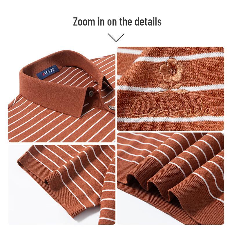 MONTAGUT Men's Striped Mulberry Silk Blend Short-Sleeve Polo Shirt