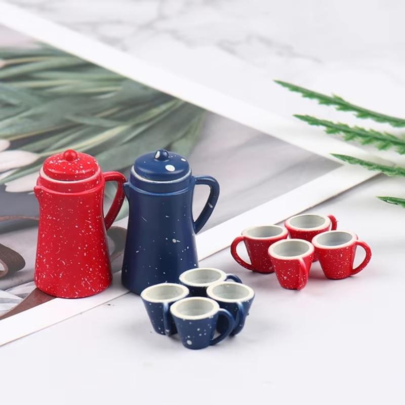 5Pcs Miniature Kettle And Cup Set For 1/12 Dollhouses Accessories And Creative Dollhouses Landsacping Decoration