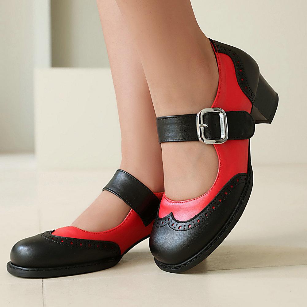 Retro British Style Women's Single Shoes Round Head Color Matching Thick Heel High Heel Word Belt Casual Women's Shoes Spring and Autumn Brock Women's