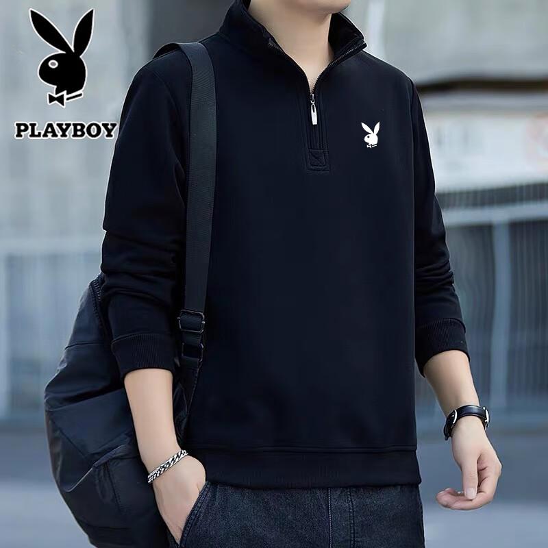 Playboy Men's Stand Collar Long Sleeve Casual T-Shirt