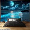 2D Magical Moonlit Beach Tapestry, Blue Glow Ocean Scenery Background