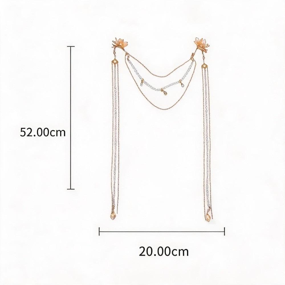 Gold Color Long Tassel Hair Clip Pearl Chain Flower Hair Clip Tassel Hair Accessory Women