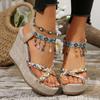 Böhmische Quasten Keilabsatz Sandalen für Damen Sommer 2025 Bedruckte Geflochtene Gladiatorsandalen Frau Klobige Plateau Sandalen