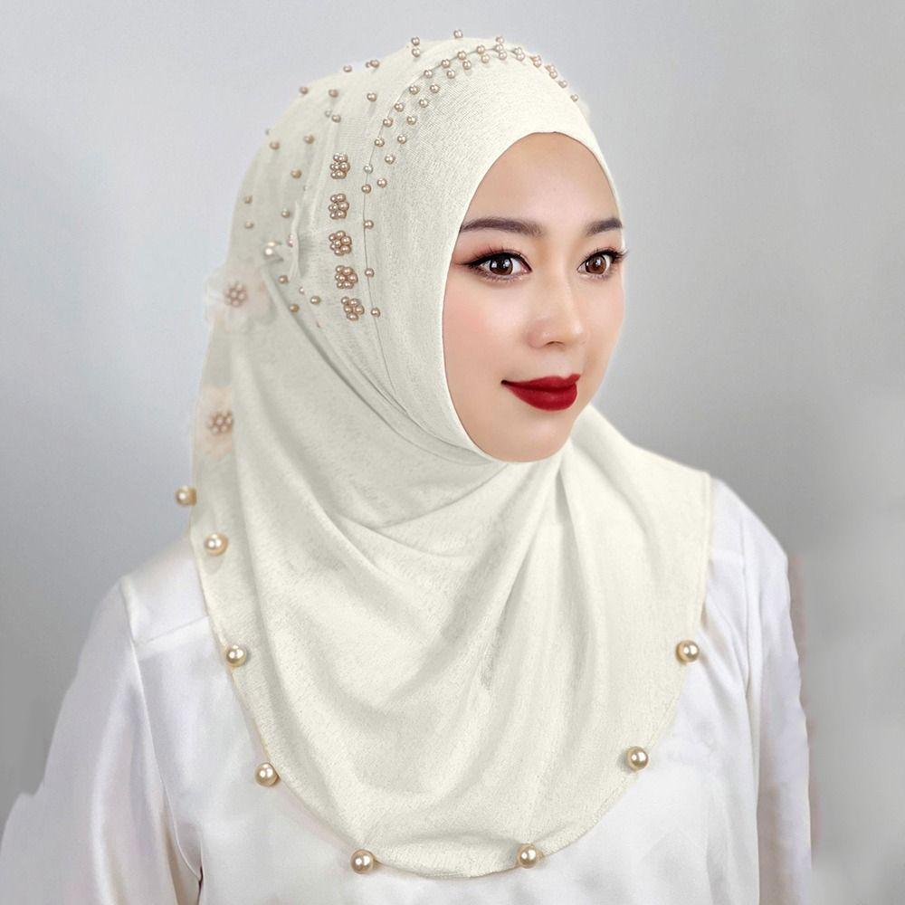 Solid Color Ramadan Hijab Top Knot Islamic Headscarf Head Wrap Cap  Ladies Hair Cover