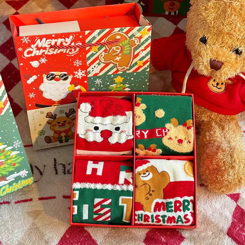 Christmas Gift Box: Women's Cute Cartoon Mid-Calf Socks for Autumn/Winter - Perfect for Girlfriends
