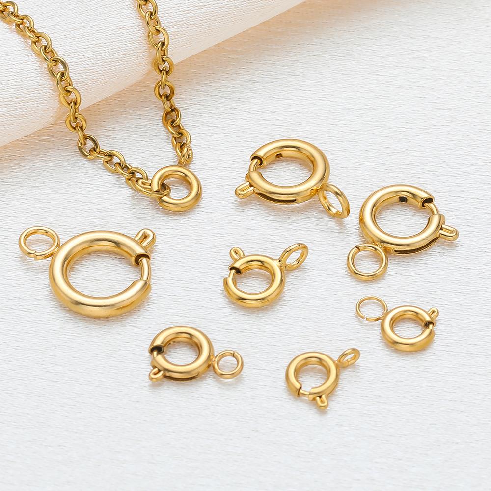 10pcs Stainless Steel Spring Clasp Round Keychain Clips Hook Buckles Connector for Bracelet Necklace DIY Jewelry Making Supplies