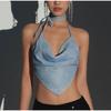 Women Crop T-shirt Tank Top Sequin Summer Backless Female T-Shirts 2023 New Night Club Party Tee Corset