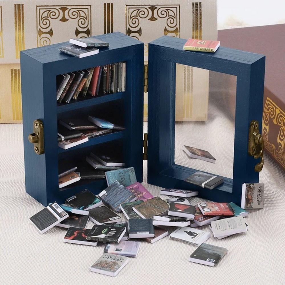 Home Decoration Miniature Bookshelf Wooden Tiny Book Library Shaking Bookshelf Toy  Bookshelf Decor