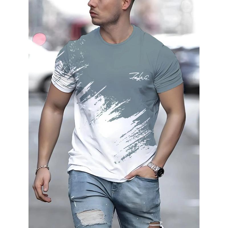 

Летний топ с круглым вырезом и 3D-градиентным принтом, модные повседневные футболки с короткими рукавами для мужчин 6XL