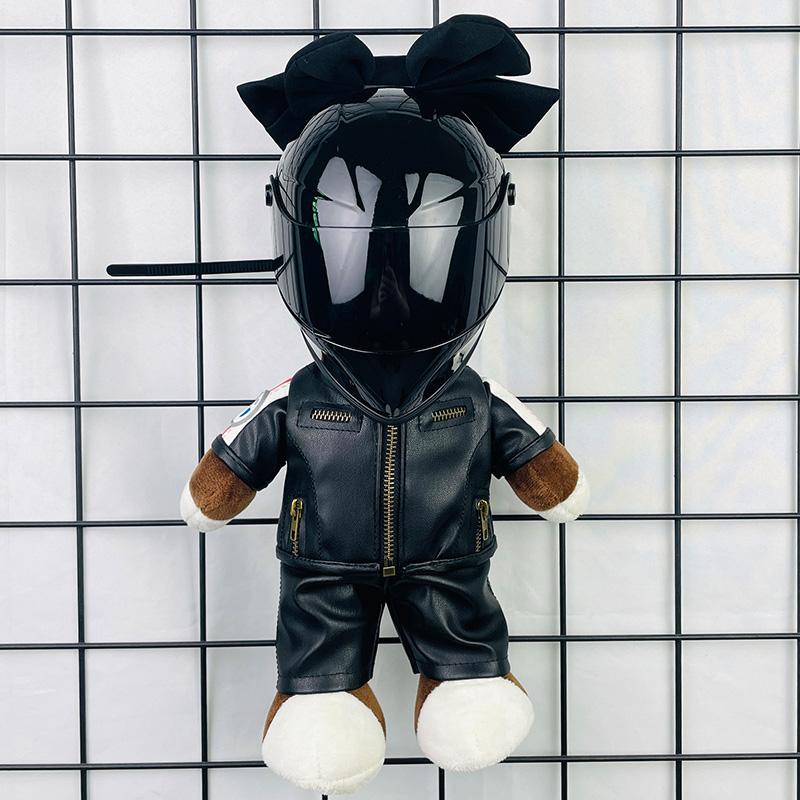 Motorcycle Doll Bear Helmet Model Motorcycle Pendant Doll Plush Doll Doll
