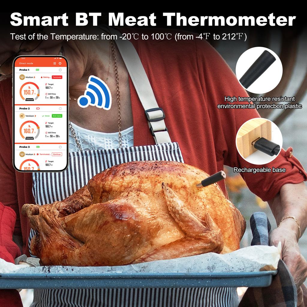Meat Thermometer with BT 164ft Wireless Thermometer Smart Food Thermometer Temperature Gauge with