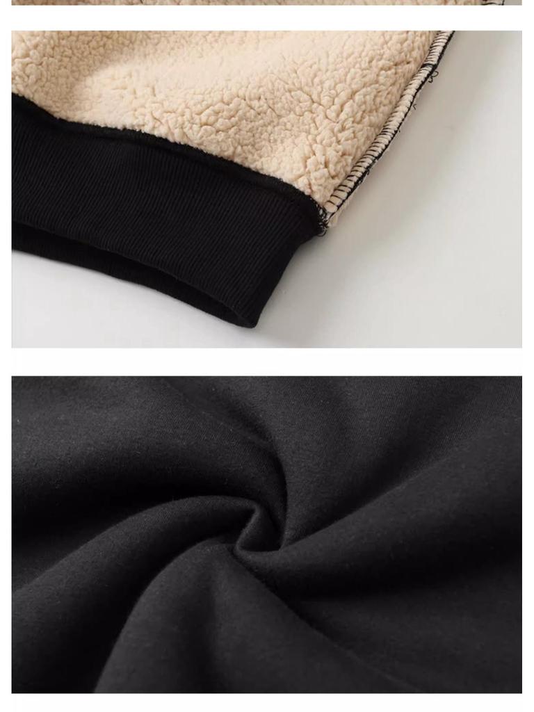 Sweat à capuche tendance pour homme en velours épaissi à doublure en laine d'agneau - Pull d'hiver à col rond, coupe ample, grande taille, haut chaud pour étudiants.