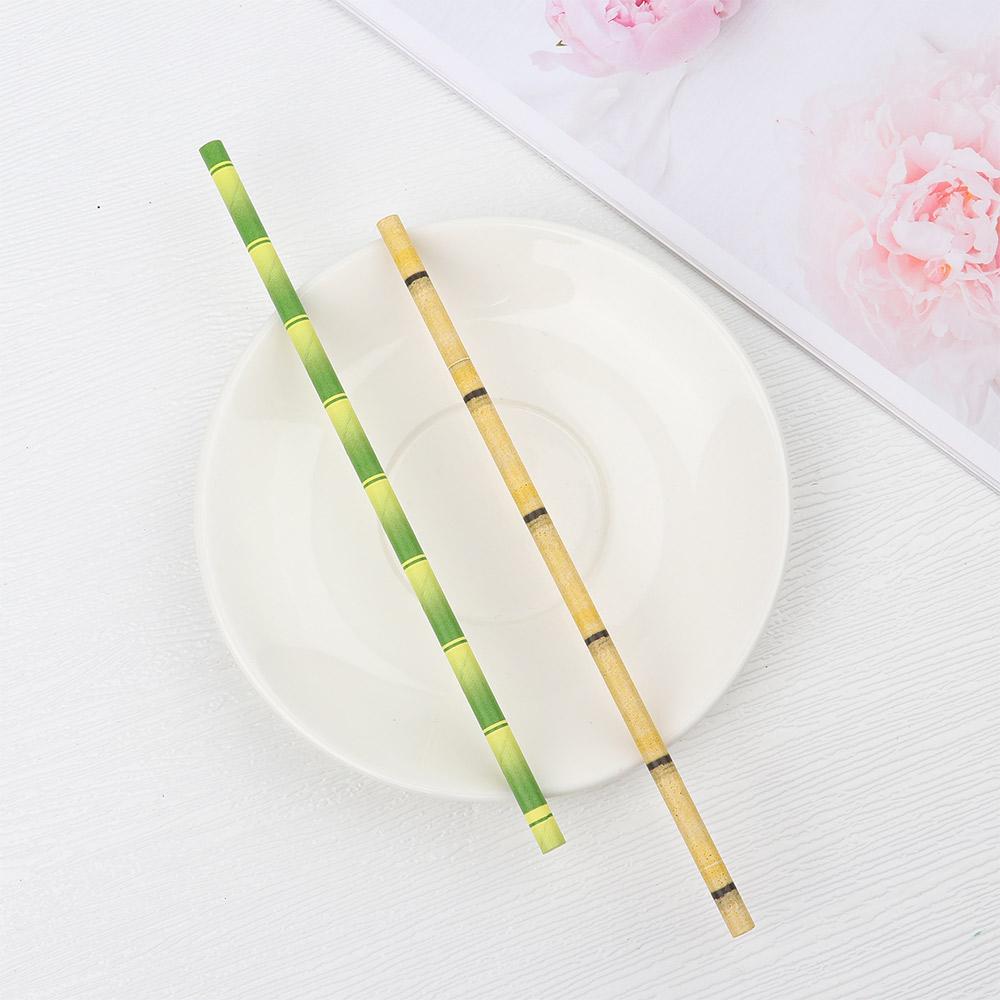 25pcs Home Decorative Event Birthday Party Supplies Paper Straw Green Bamboo Drinking Straws