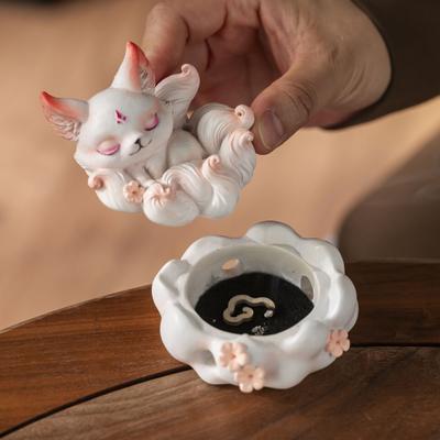Yousheng Nine-tailed Fox Incense Burner Decoration Chinese Style Vintage Fox Resin Incense Holder Home Office Desktop Ornament
