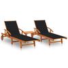 Sun Loungers Set of 2 with Table and Cushions Solid Acacia