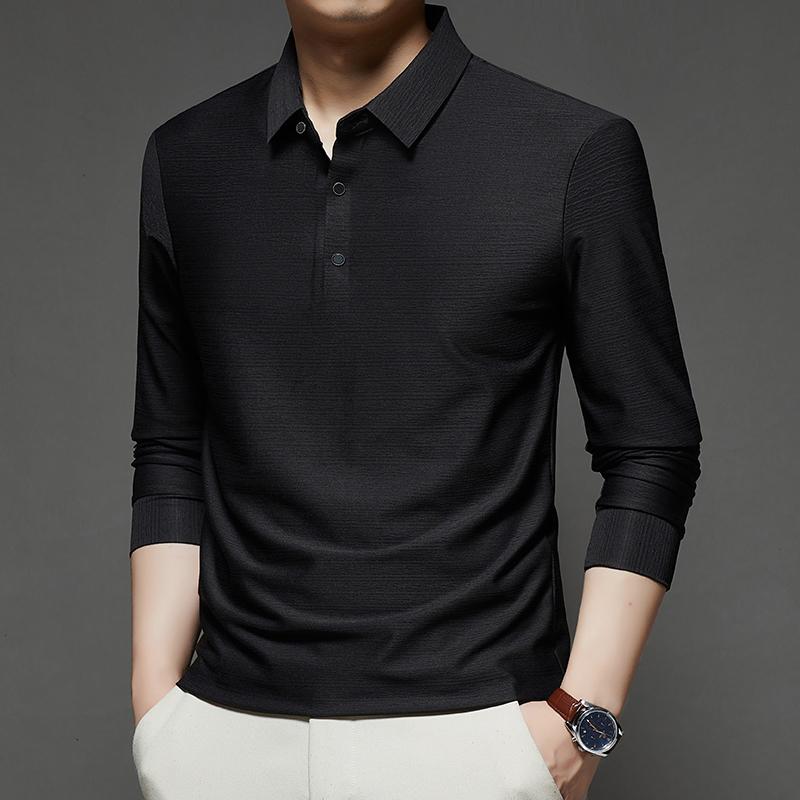 Spring Autumn Men's Business Casual Polos Long Sleeve Fashion Turn Down Collar Polo Shirts Man