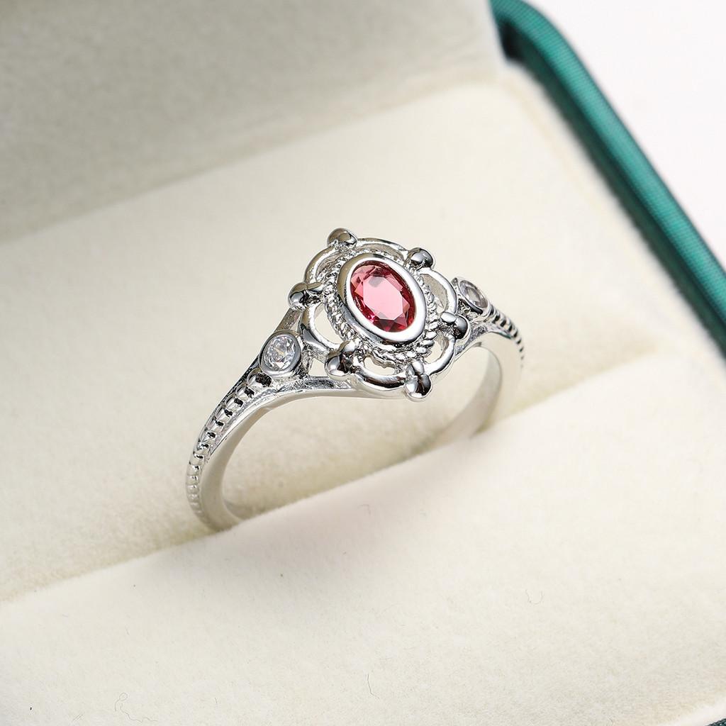 Exquisite Red Ruby Embedded Thai Silver Black Engagement Ring For Women Stylish Sizes 6 To 10
