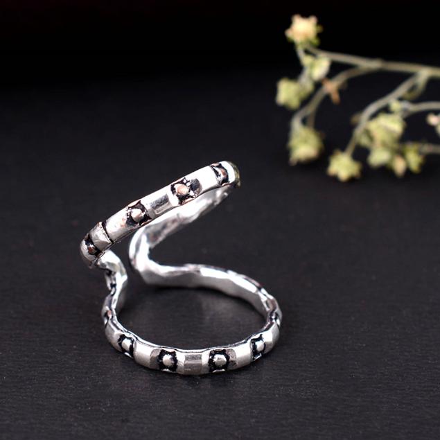 Handmade Arthritis Silver Double Band Ring – Oxidized Criss-Cross Pattern Adjustable Boho Tribal Jewelry for Women & Men