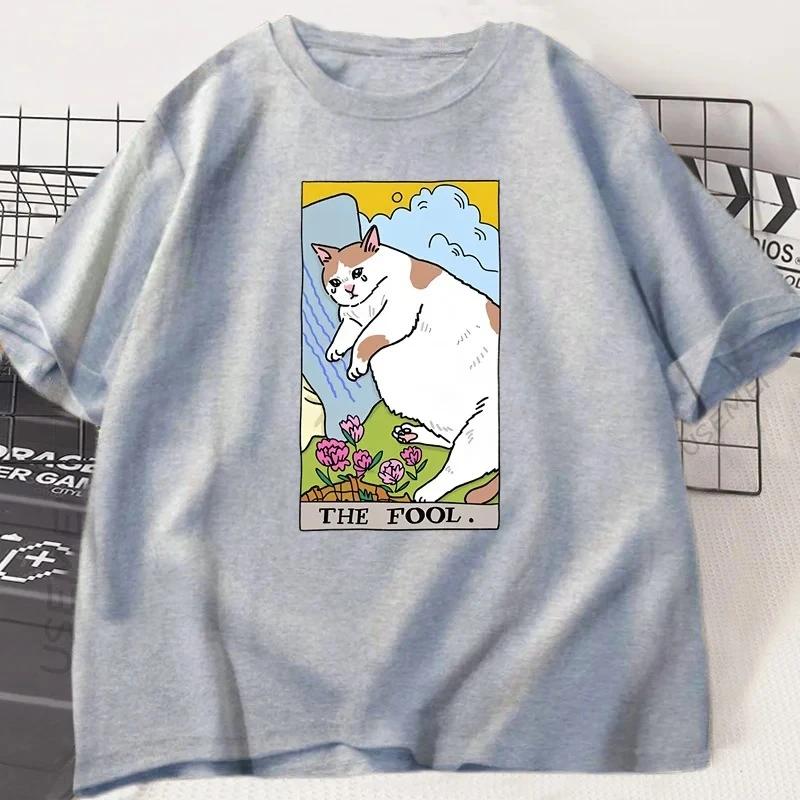 Mens Printed TShirt 100 Cotton Cartoon Cat Pattern ShortSleeved Casual Clothing LooseFitting Casual TShirt