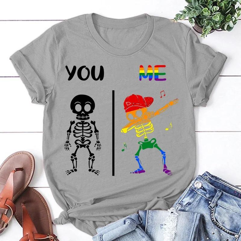 New Funny Lgbt You Me Dab Skeleton T Shirt Unisex Short Sleeve O Neck Summer Casual Letter Printing T-Shirt Top Tee