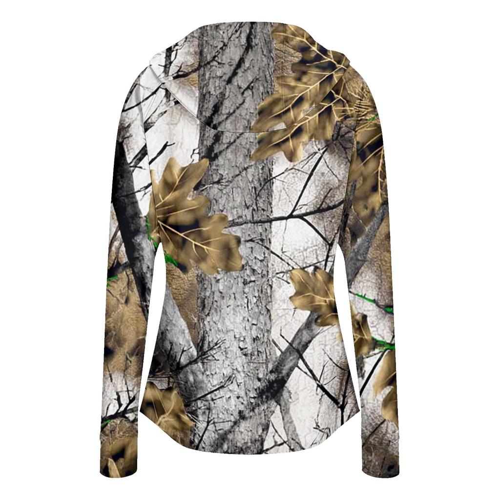 Women Lightweight Hooded Zip Up Jacket with Pockets Long Sleeve Printed Sun Protection Outerwear for Outdoor Activities