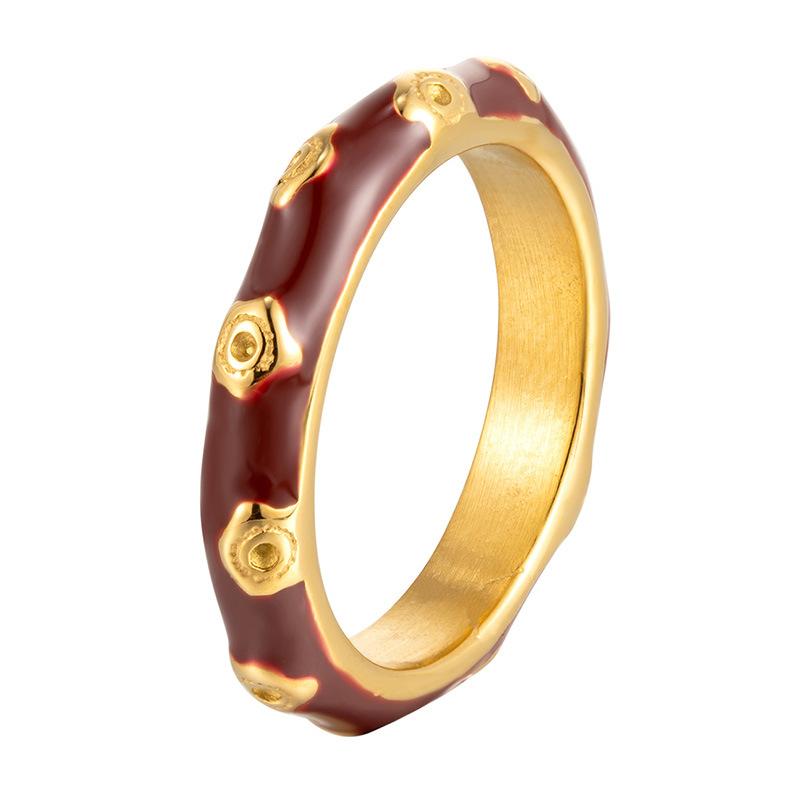 

Новогодний подарок Красная эмаль Кольцо с цветком сливы Женское нишевое Кольцо простое в стиле холодного ветра Кольцо Титановая сталь с покрытием 9