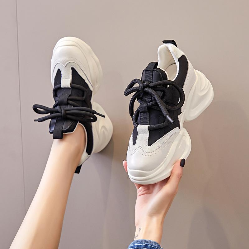 Fashion Height Increasing Women's Shoes Spring New Product Cowhide Thick Soled Shoes for Women's Casual Sports Shoes Platform Sneakers