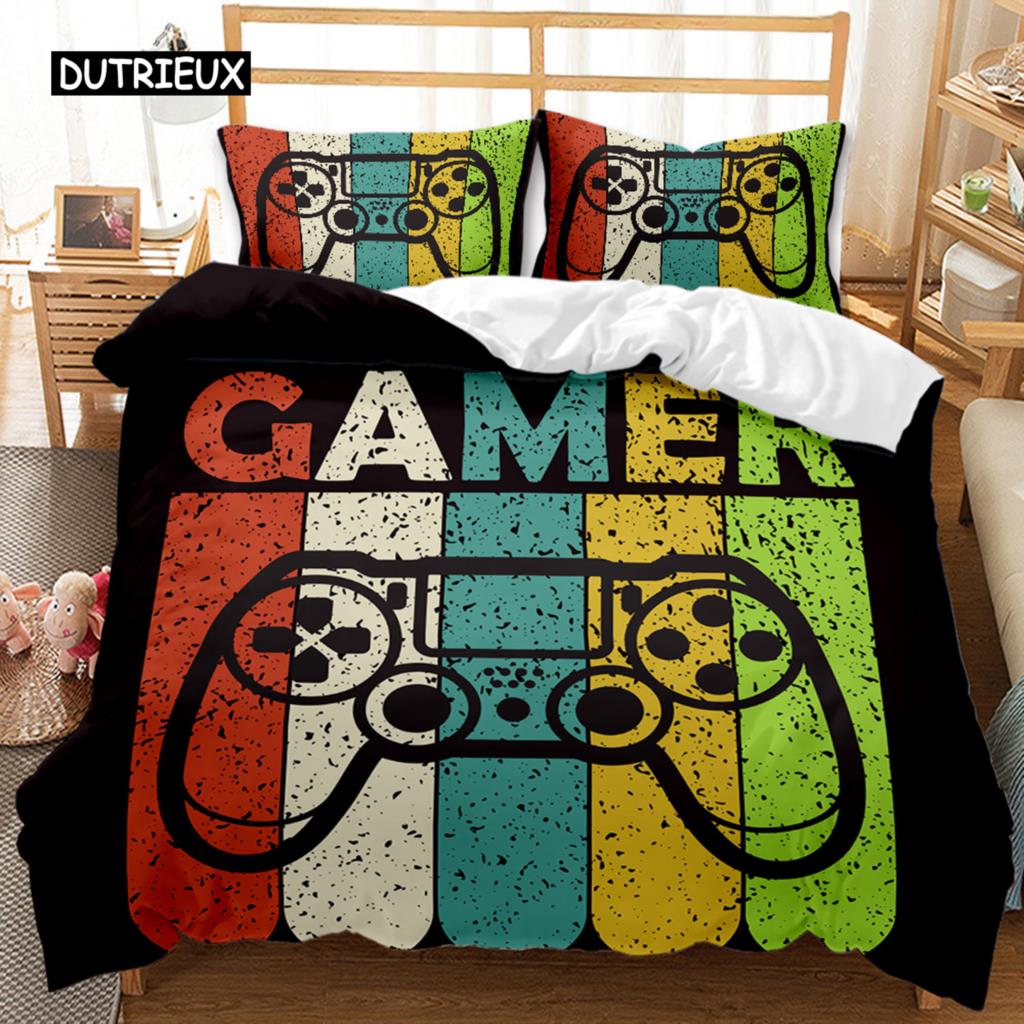 

Геймерский комплект постельного белья для мальчиков, комплект постельного белья для геймпада, видеоигры, пододеяльник для подростков, взрослых, двуспальный, размера «king-size», полиэстеровый чехол-кровать EU single(135x200cm)