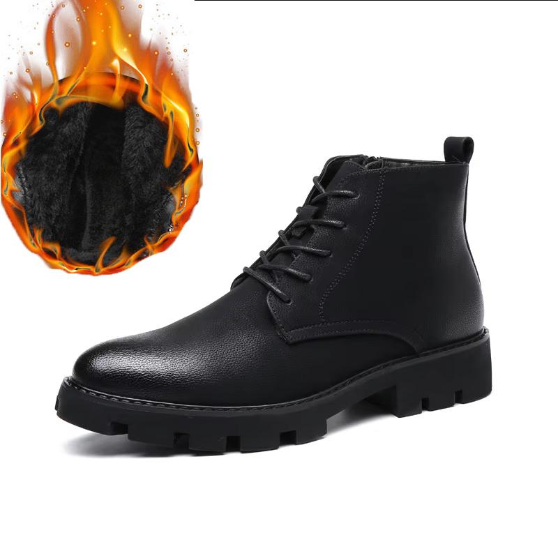 Fashion Men Casual Business Office Formal Dress Platform Boots Lace-up Original Leather Shoes Black Trend Cowboy Boot Ankle Botas Hombre