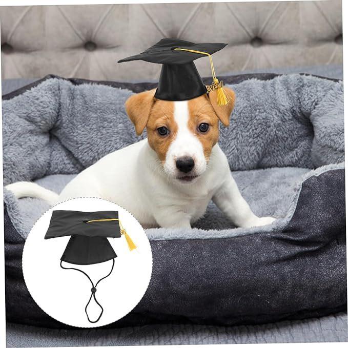 Maturitní čepice se žlutými střapci, Malé zvířecí bakalářské klobouky, Nastavitelné maturitní foto rekvizity pro mazlíčky a sváteční doplňky