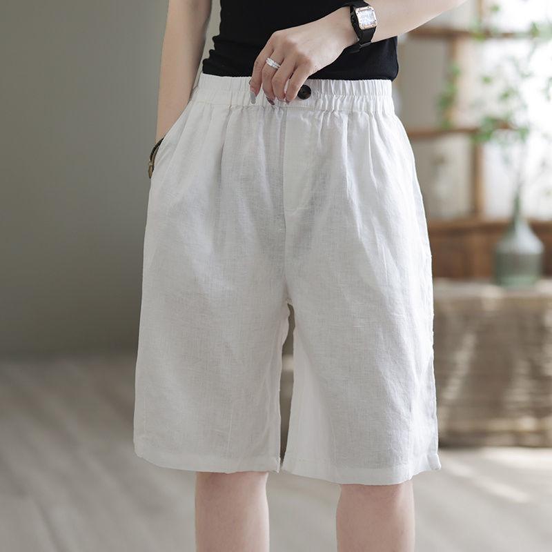 2023 Summer High Waist Retro Literary Wide-Leg Casual Plus Size Five-Point Pants