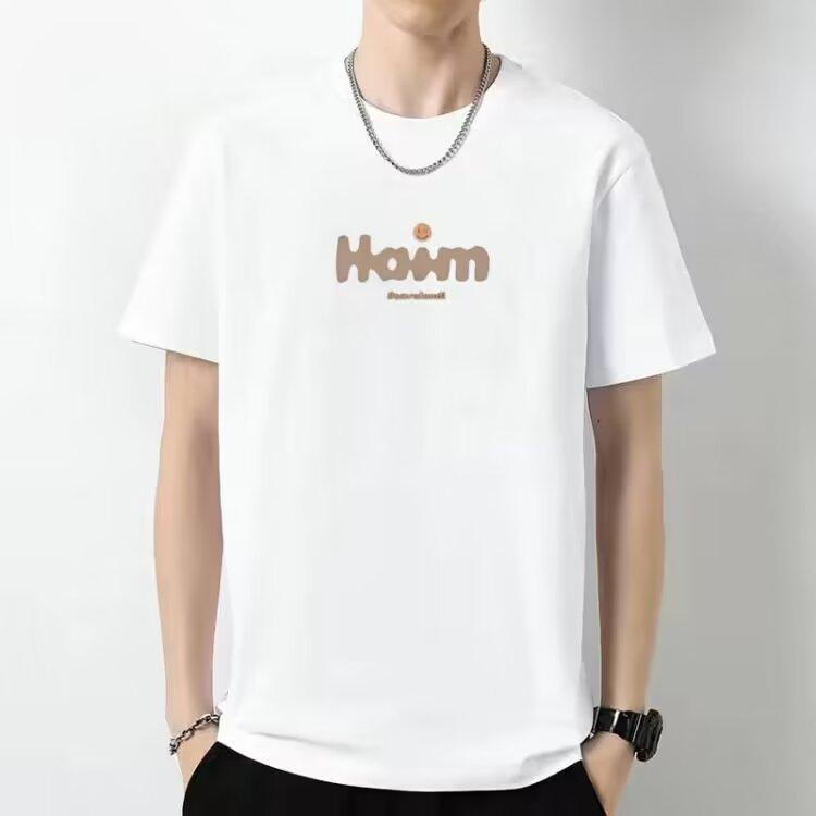 Sommer Schwer Hochwertig Locker Kurzärmlig Eisiges T-Shirt Herren Freizeit Oberteile Buchstabendruck