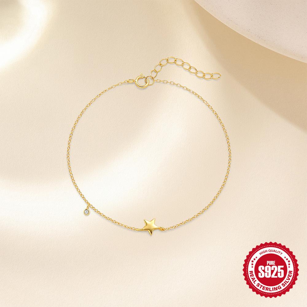 Simple And Fashionable S925 Sterling Silver Five-Pointed Star Small Pendant Stacked Bracelet Versatile Bracelet Daily Commuter Accessories