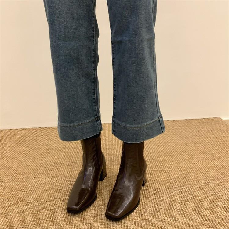 Huge Comfortable~! Simple Square Head Thick Heel Elastic Short Boots Martin Boots Versatile Chelsea Boots