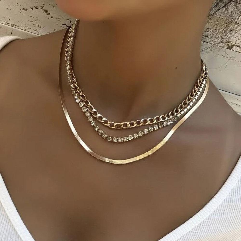 

Multilevel New Geometric Necklace For Women Collar Female Vintage Gold Color Snake Chain Crystal Chains Zircon Gift Wholesale