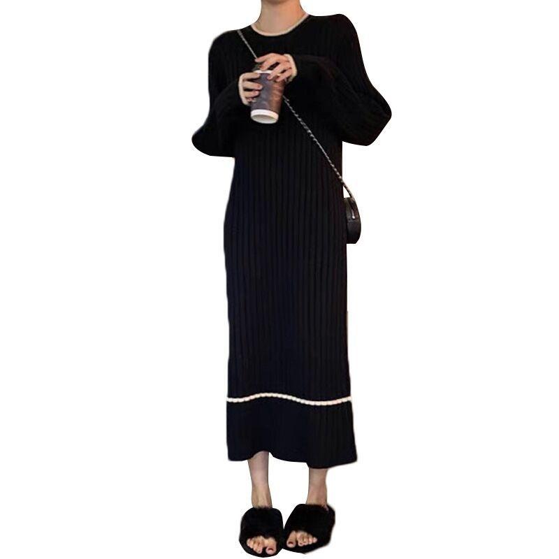 Spring New Women's Chic Design High-end Temperament Light Luxury Knitted Black Bottoming Dress