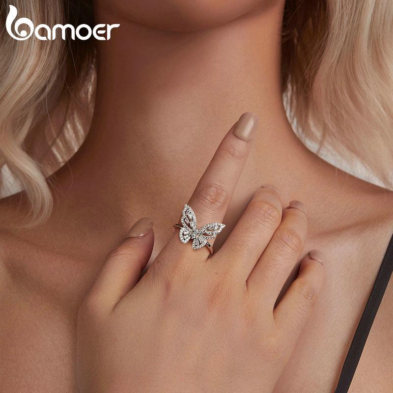 WOSTU 925 Sterling Silver Butterfly Ring Shining Ring Cubic ZirconiaAnniversary Gifts for Women Girl Fine Jewelry
