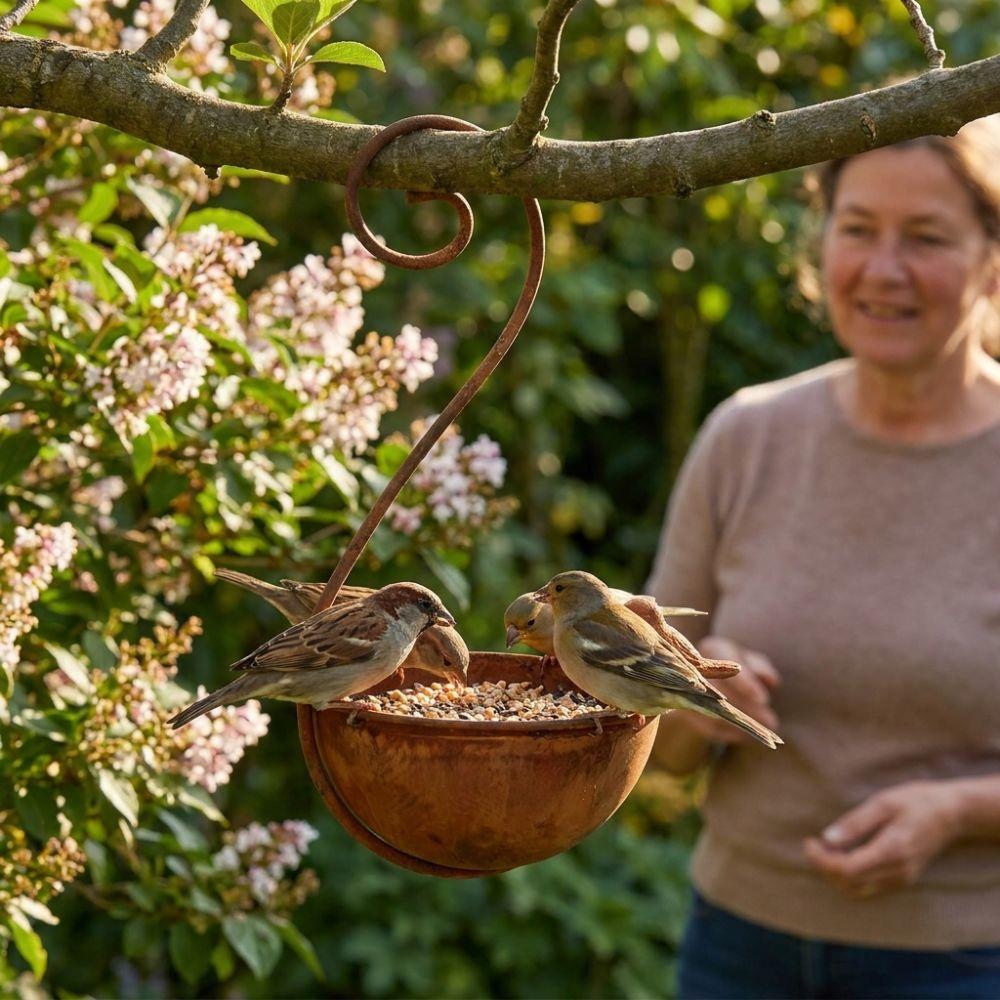 Rusty Metal Hanging Bird Bath Feeder Large Capacity Bird Water Bowl Bird Water Drinker  Backyard