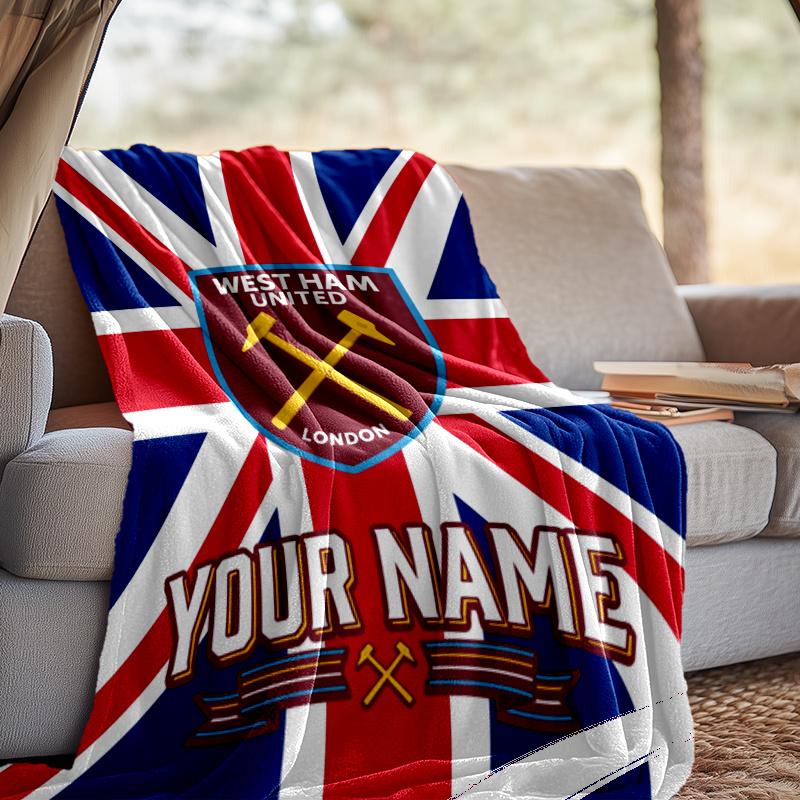 Custom Name West Ham United Throw Blanket - Perfect for Couch, Bed, Office, and outdoor Travel - Ideal Gift for Christmas & Holidays
