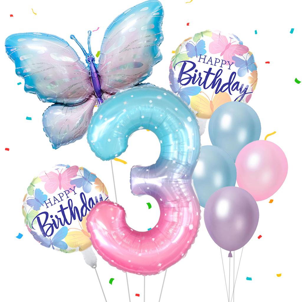 Gradient Color Digital Butterfly Balloon Set 32 Inch Digital Aluminum Foil Balloon Birthday Party Anniversary Decoration (0-9)