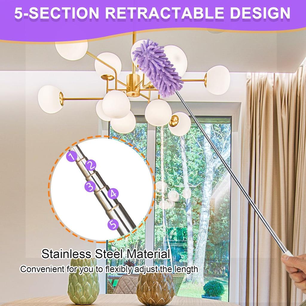 2Pcs Mini Duster for Cleaning, Microfiber Duster with Extendable Pole, Washable Small Duster, Cleaning Tools for Office, Car Interior, Window,