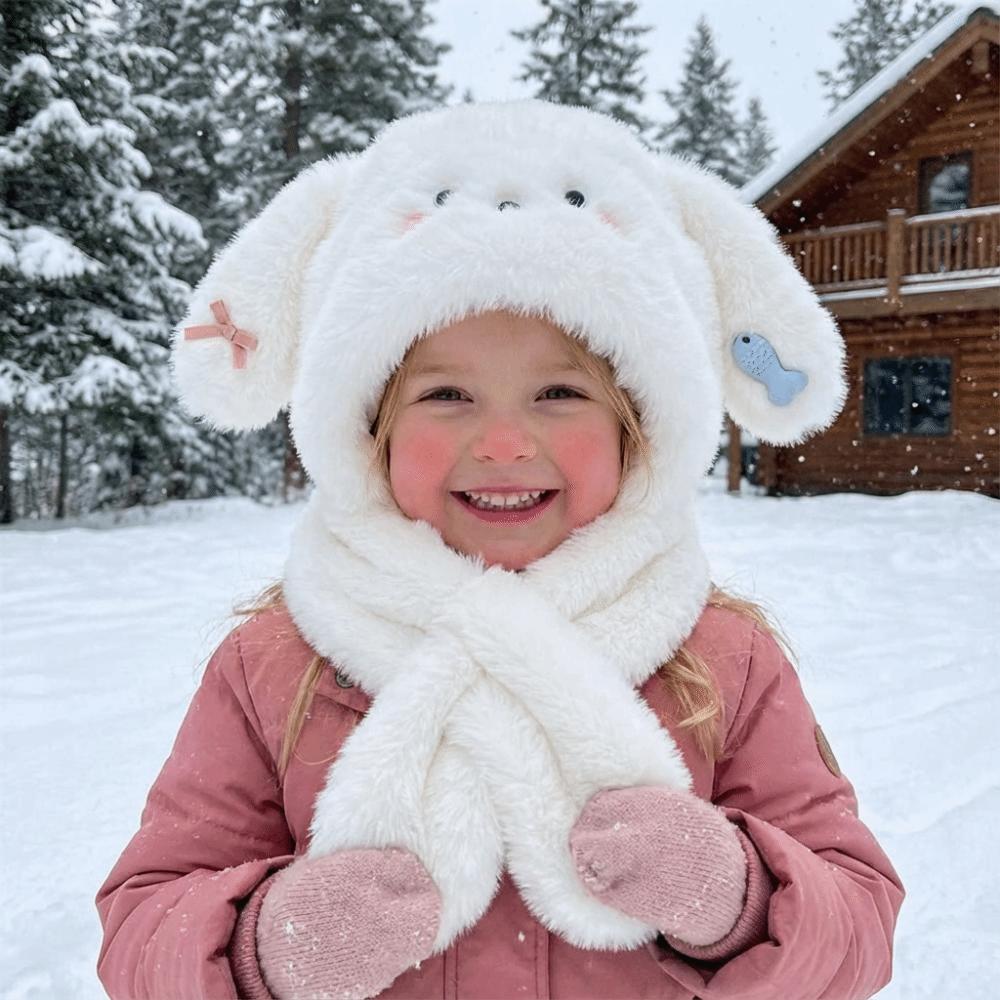 Korean Style Dog Hooded Scarf Cute Plush Pullover Hats Fashion Ear Protection Hat  Hiking