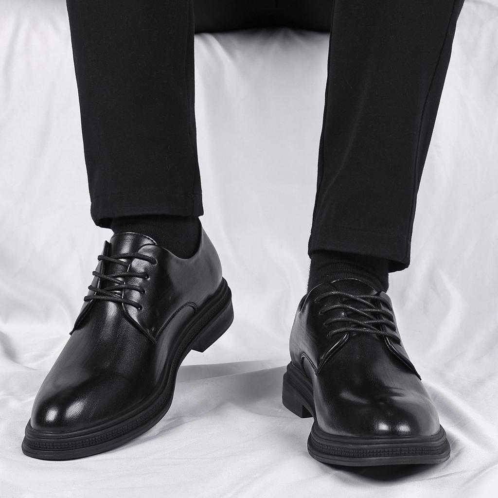 Spring Men's Shoes Business Dress Leather Shoes Men's Height Increase Casual Breathable Suit Shoes British Groom Wedding Leather Soft Leather