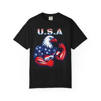 USA Bald Eagle Muscular Graphic T-shirt | Patriotic American Flag Tee