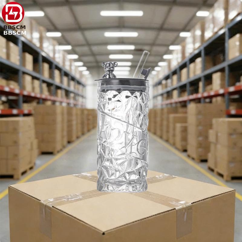Glass cup Coffee Silicon Bear Wine Wraps Glass Production 330ml Juices Vintage Joint Water Home Resistant Cute 330ml розовый