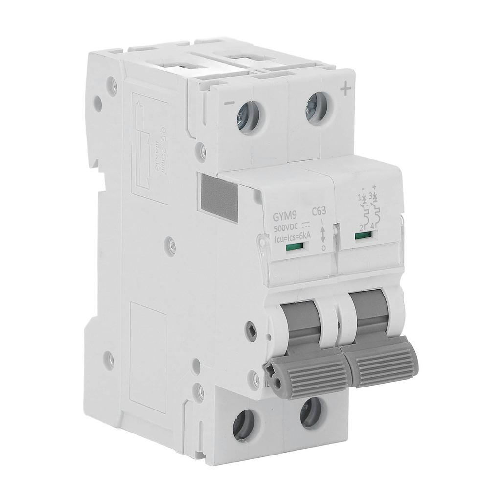 Circuit Breaker Mini 2P MCB Air Switch Overload Protector DC 500V 63A for Home Office