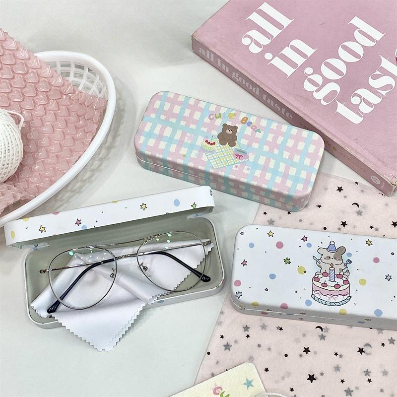 Cute Cartoon Bear Dog Glasses Case for Girl Travel Portable PU Leather Anti-pressure Dustproof Organizer Sunglasses Storage Box