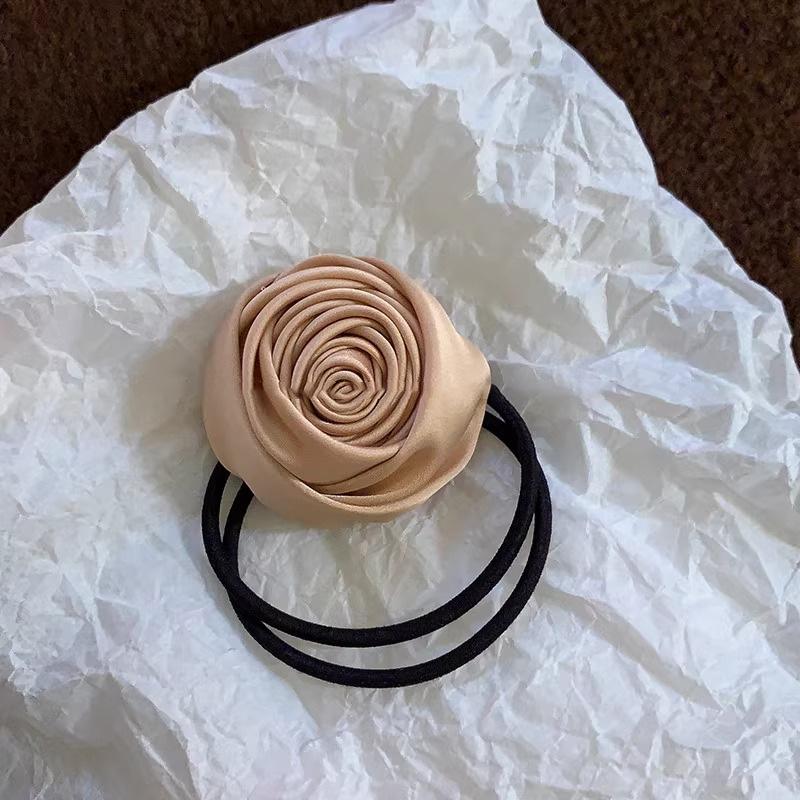 Elegant Retro Satin Rose Hair Tie - Stylish High-Class Hair Accessory